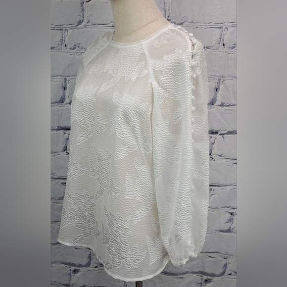 Karen Millen Women's Blouse Vintage Y2K Pure White Floral Buttoned Sleeves 8 US - Picture 3 of 14